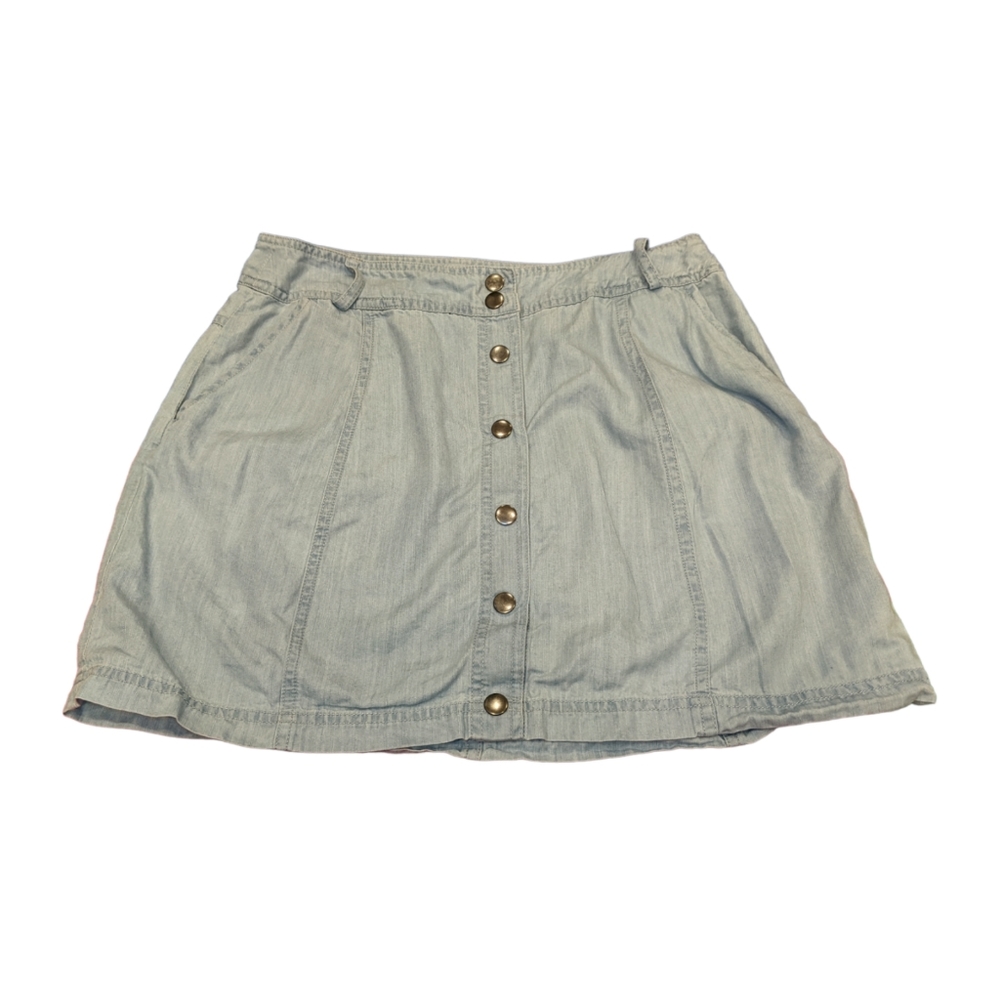 3/$25 Jack by BB Dakota Light Blue Cotton/Tencel Chambray Buttoned Skirt US 4